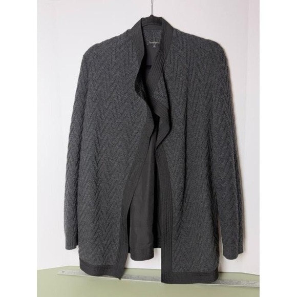 Lafayette 148 New York Sweaters - Lafayette 148 New York Cardigan Womens L Gray Merino Wool Open Front Sweater